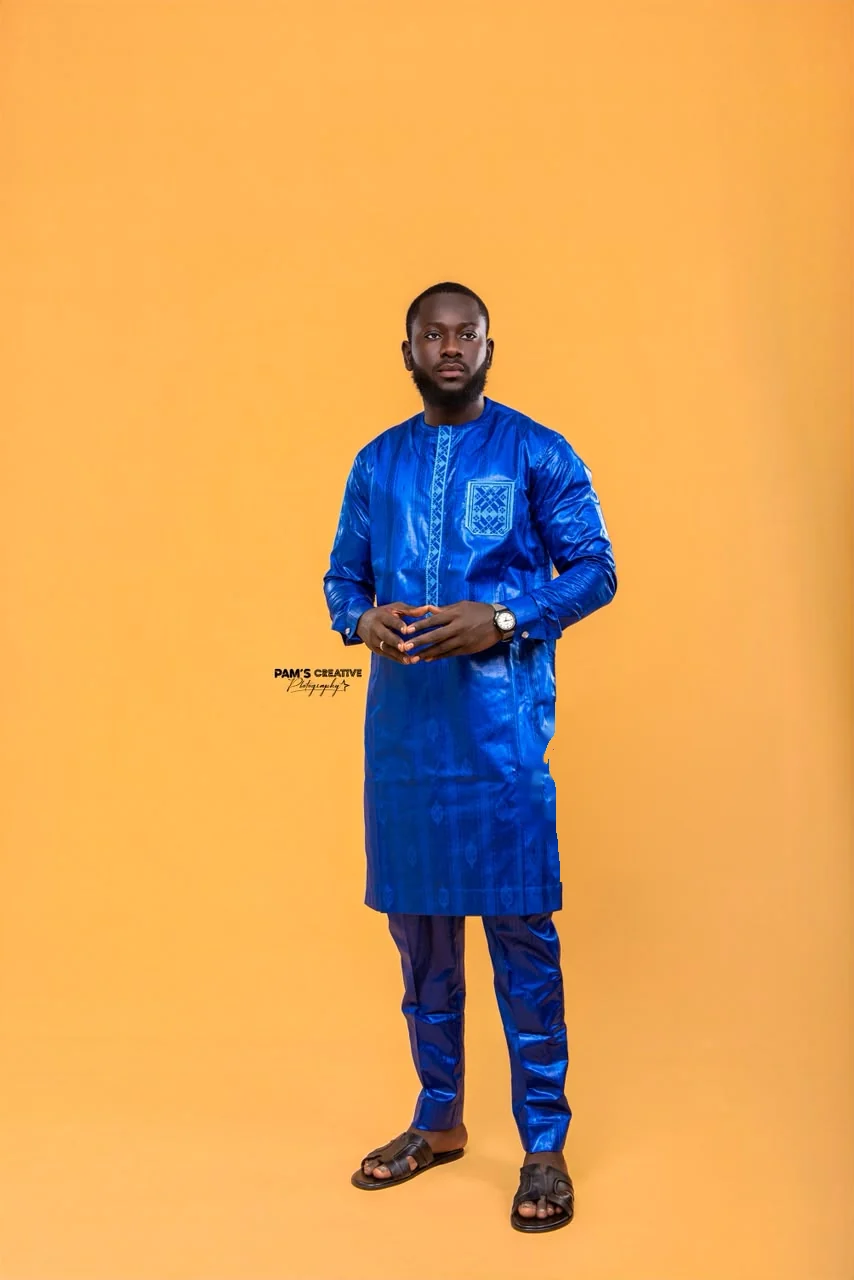 Ensemble Saloum en bazin riche bleu roi